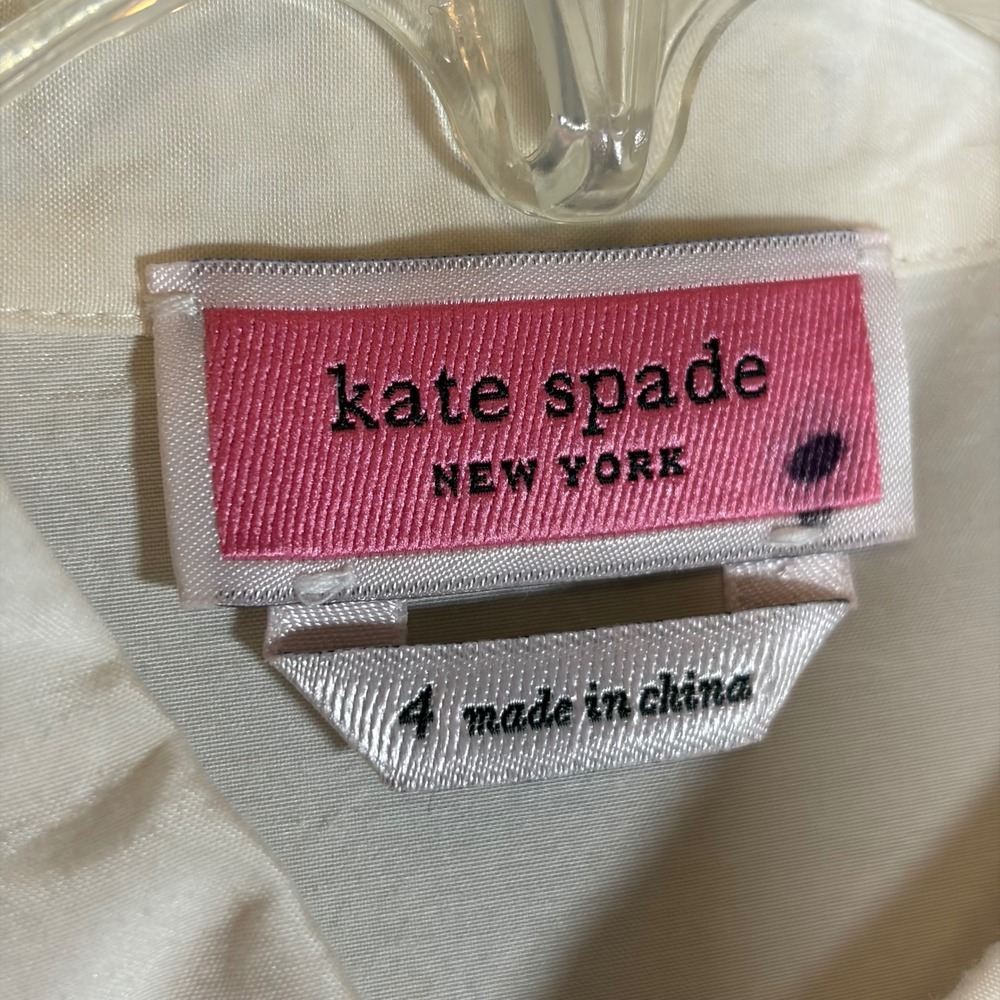 Kate Spade Cream Silk Cotton Tiered Babydoll Blouse Crystal Flower Button K6359 - Picture 6 of 12